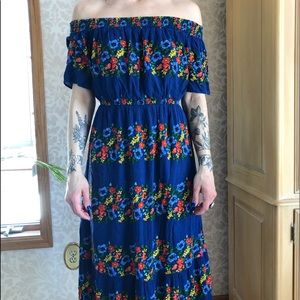 Floral off the shoulder blue summer dress